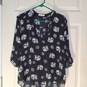 Wishful Park Black and White Elephant Print Blouse